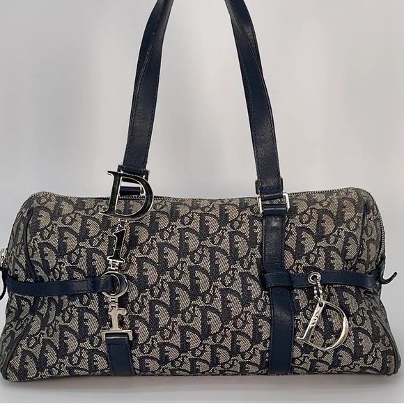 Dior Handbags - Dior Vintage Navy and Gray Trotter Boston Bag.